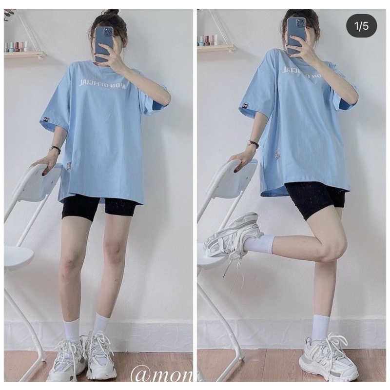 SET ÁO THUN XANH CHỮ MON QUẦN LEGGING ĐEN