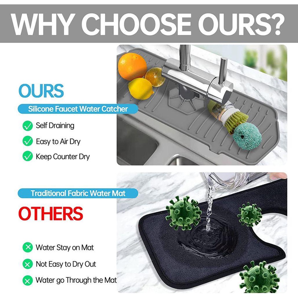 KUNHEV Tấm Lót Gắn Vòi Nước Bồn Rửa Chén Chống Văng Nước Tiện Dụng