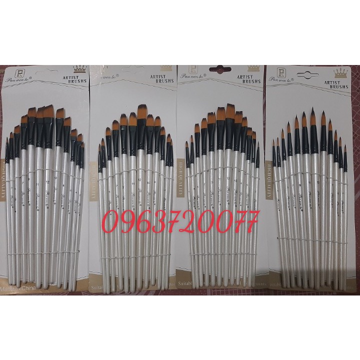 Bộ 12 cọ vẽ màu nước, acrylic nghệ thuật chất lượng cao