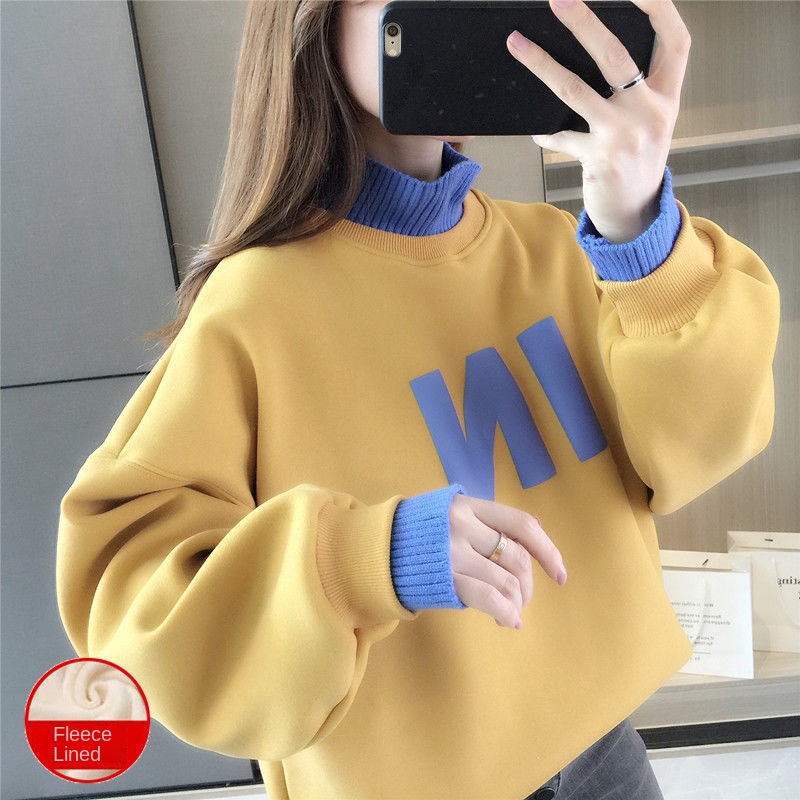 Áo len nữ thu đông phong cách Hàn Quốc mới lạ phối nhung rời cao nửa cổ ấm áp thời trang
