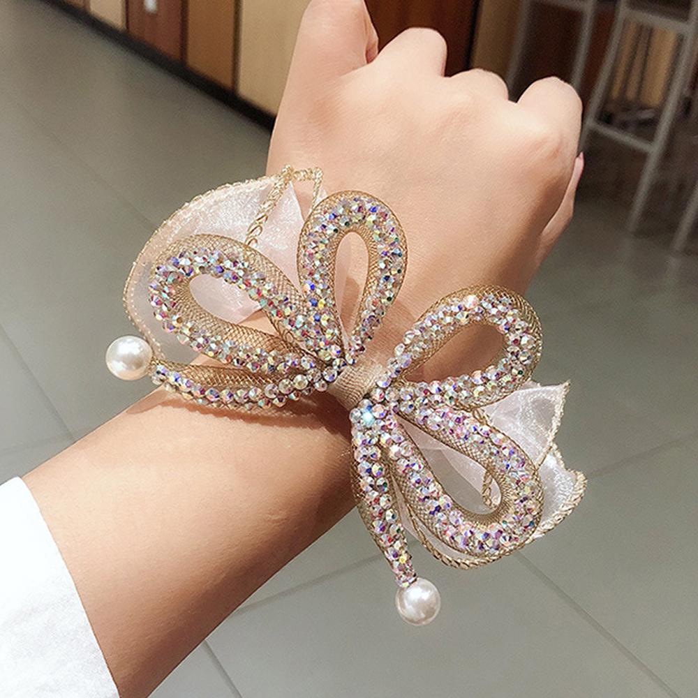 Dây Cột Tóc Cao Su Co Giãn Đính Nơ Lấp Lánh Cho Nữ|Giá Đỡ Đuôi Ngựa Bằng Nhựa Tiện Dụng