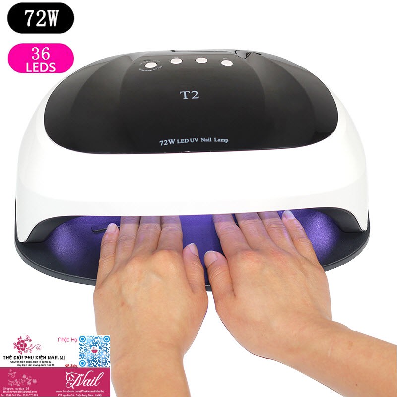 Máy Hơ Gel T2 72W Siêu Nhanh 36 Đèn Led UV - Hơ 2 Tay 2 Chân