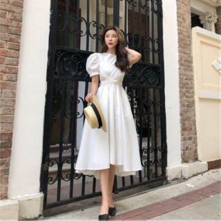 Váy maxi tay phồng nơ eo