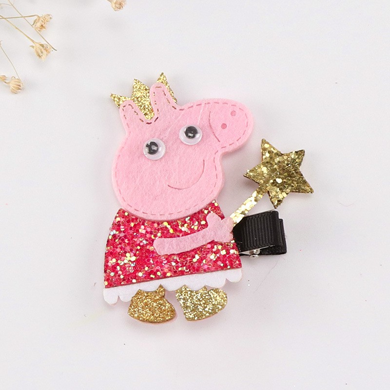 Kẹp tóc bé gái Peppa Pig đội vương miện cầm ngôi sao mạ óng ánh - Mix