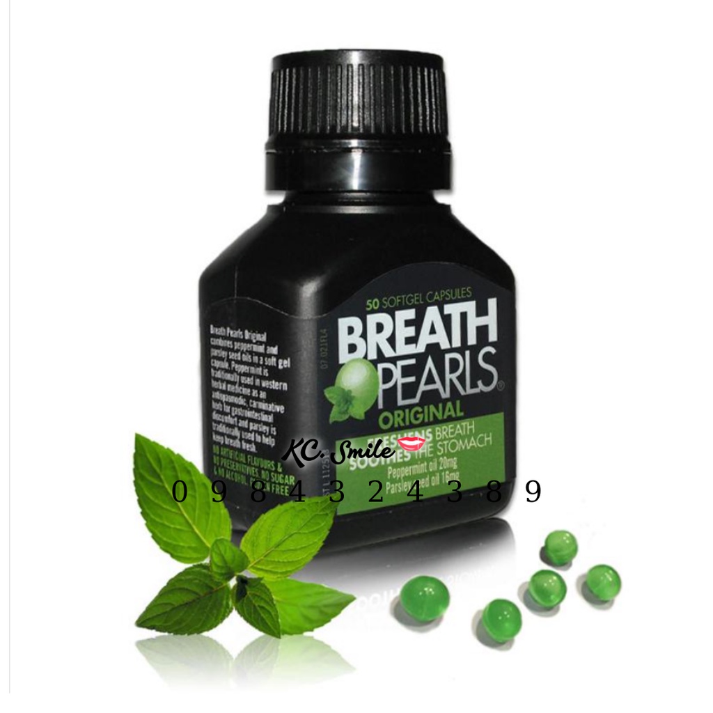 Viên uống thơm miệng thảo dược Breath Pearls Úc 50 Viên -  Giảm hôi miệng, cho hơi thở thơm tho và răng chắc khoẻ