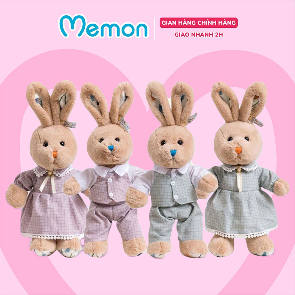 Gấu Bông Thỏ Đôi Váy Áo Caro Cho Bé Cao Cấp Memon