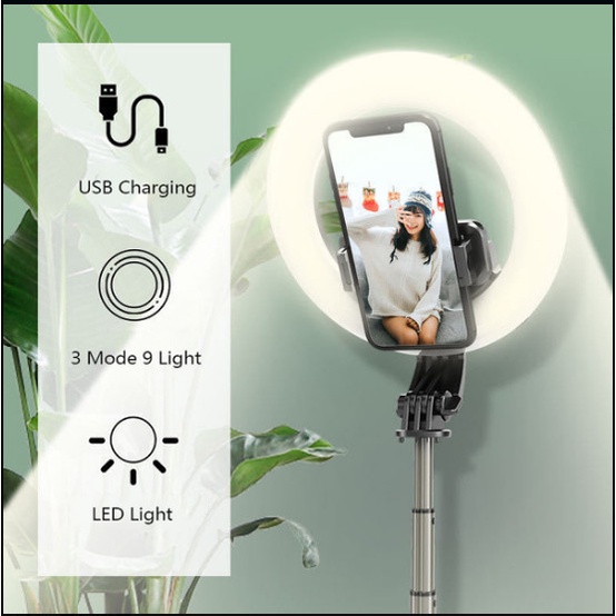 Đèn Livestream Kiêm Gậy Selfie FLOVEME L07 Có Remote- Tích hợp 3 chế độ sáng