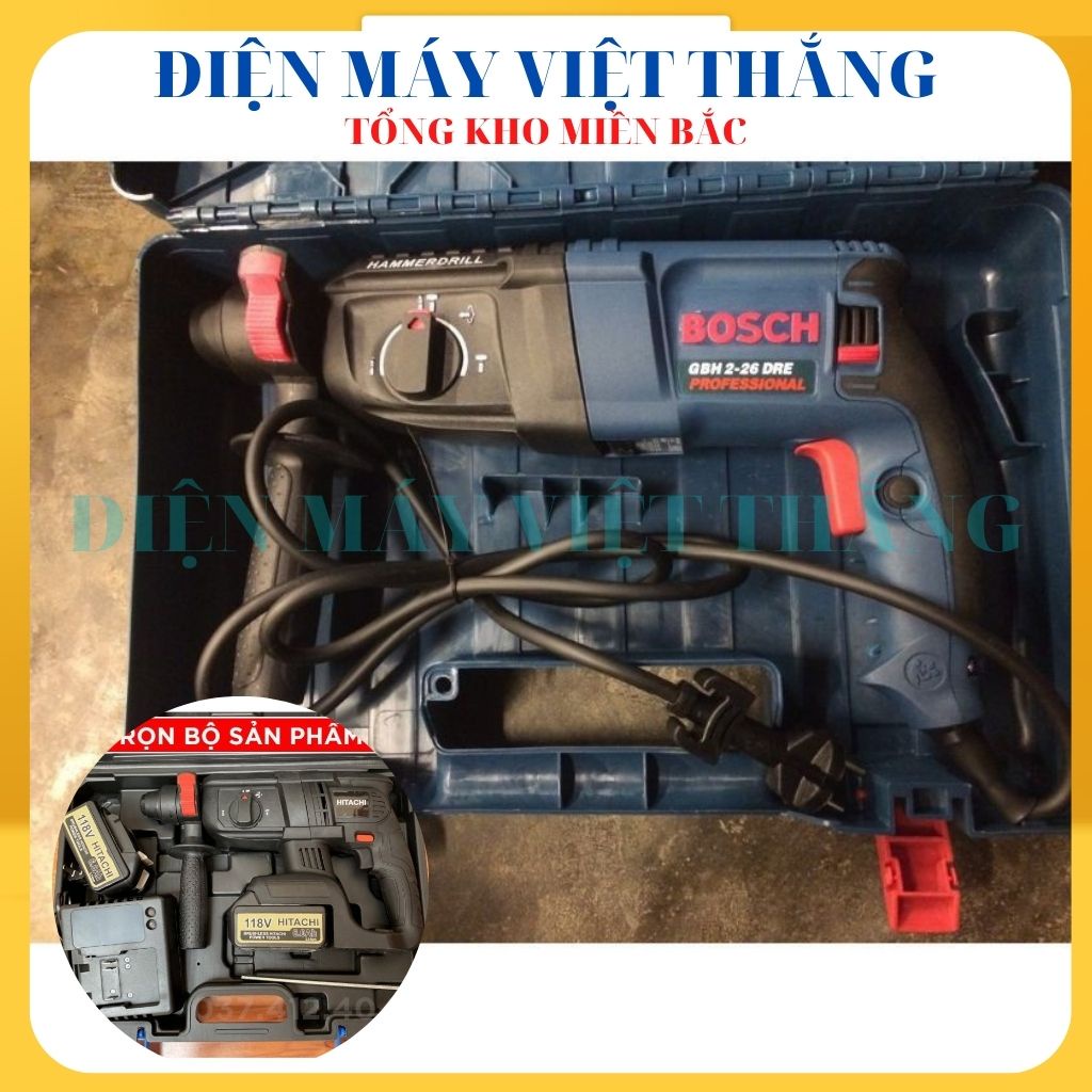 Máy khoan pin HITACHI 118V cầm tay đục tường bê tông chính hãng Không Chổi Than Đa Chức Năng - 2 PIN