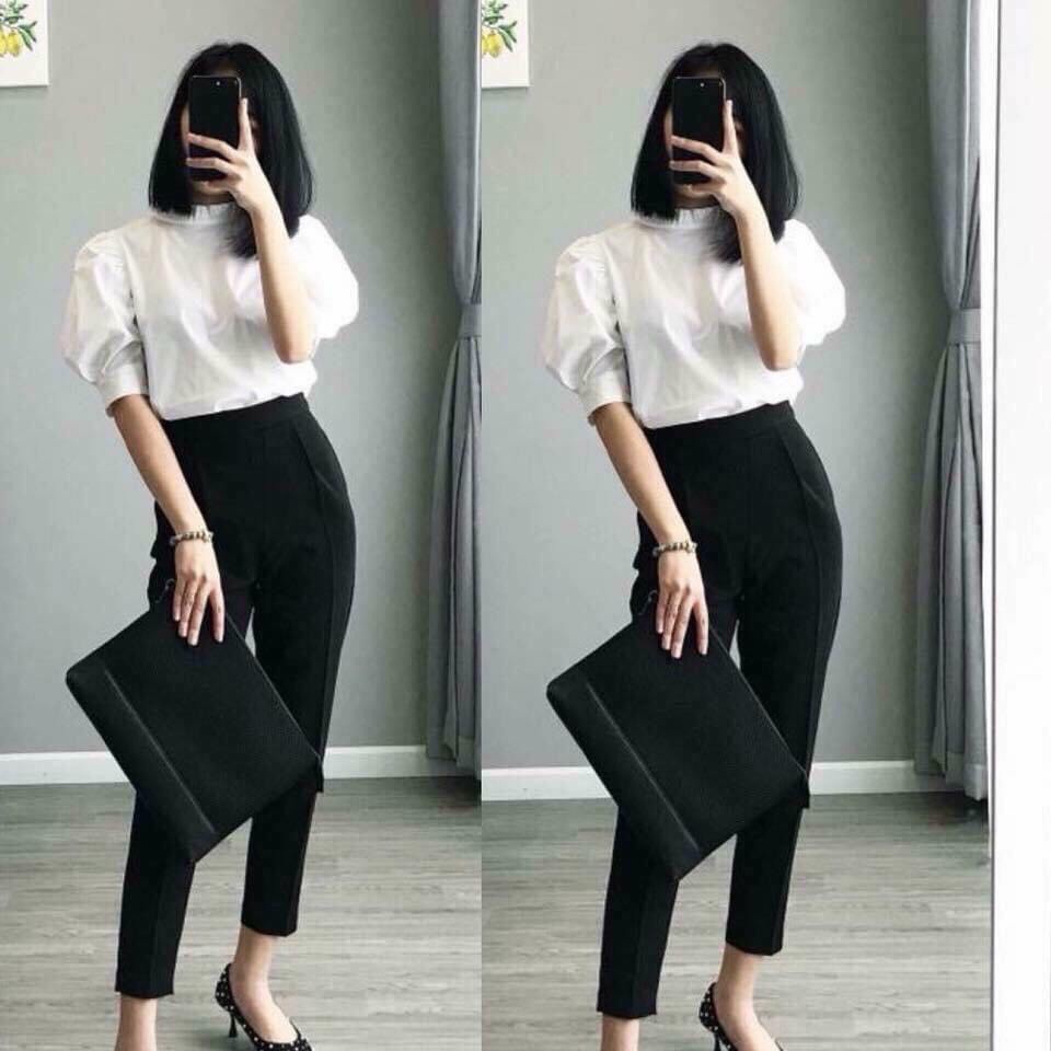 Quần baggy nữ cạp chun sau công sở cạp cao lưng cao Homieyl cao cấp, quần baggy nữ lưng cao đen đi học đi làm