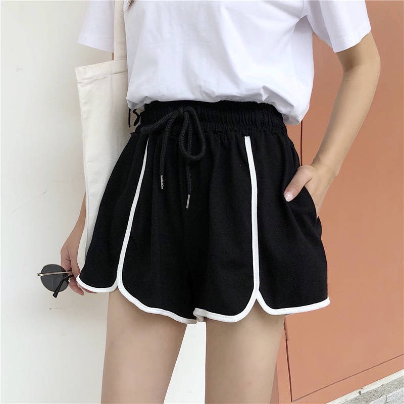 Quần Short Thể Thao Lưng Cao Ống Rộng Phong Cách Hàn Quốc Cho Nữ