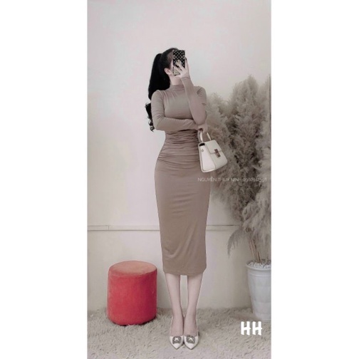 Váy ôm body tăm nhún tay dài