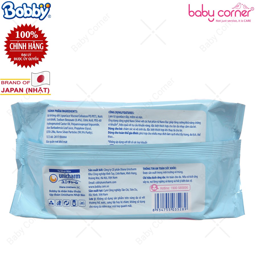 Khăn Giấy Ướt Bobby 99% Nước Tinh Khiết Không Mùi 100 Tờ/Gói Cho Bé