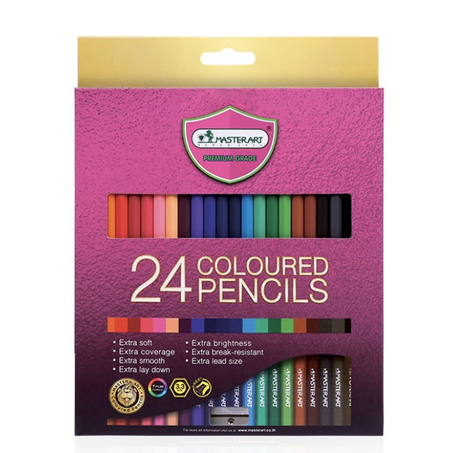 Bút chì màu gỗ 24 màu Master Art Series Thái Lan trong hộp chì màu tặng kèm chuốt cao cấp
