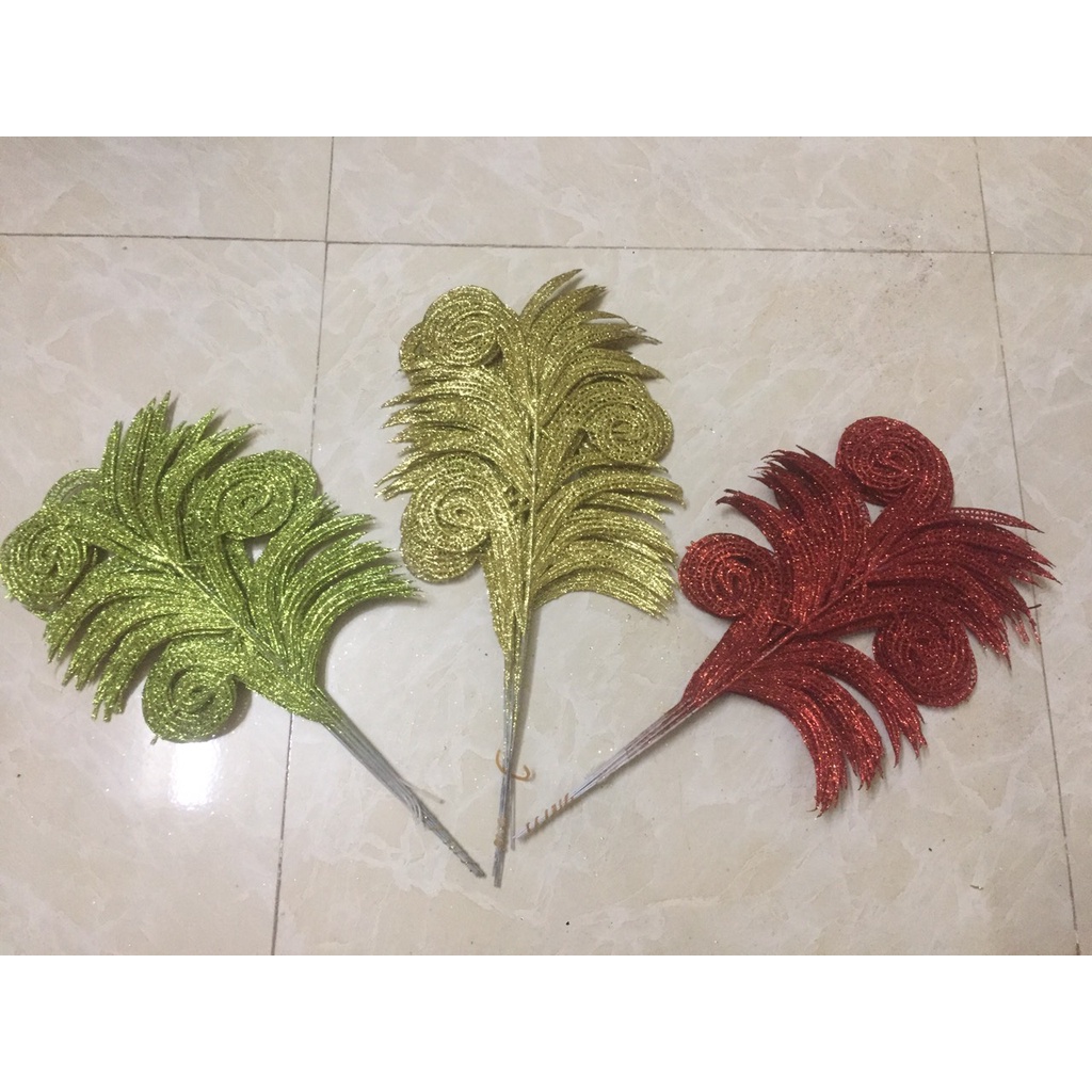 Lá đuôi phượng  phủ nhũ, kim tuyến làm oản tài lộc, tháp nước, tháp bánh | Phụ kiện trang trí