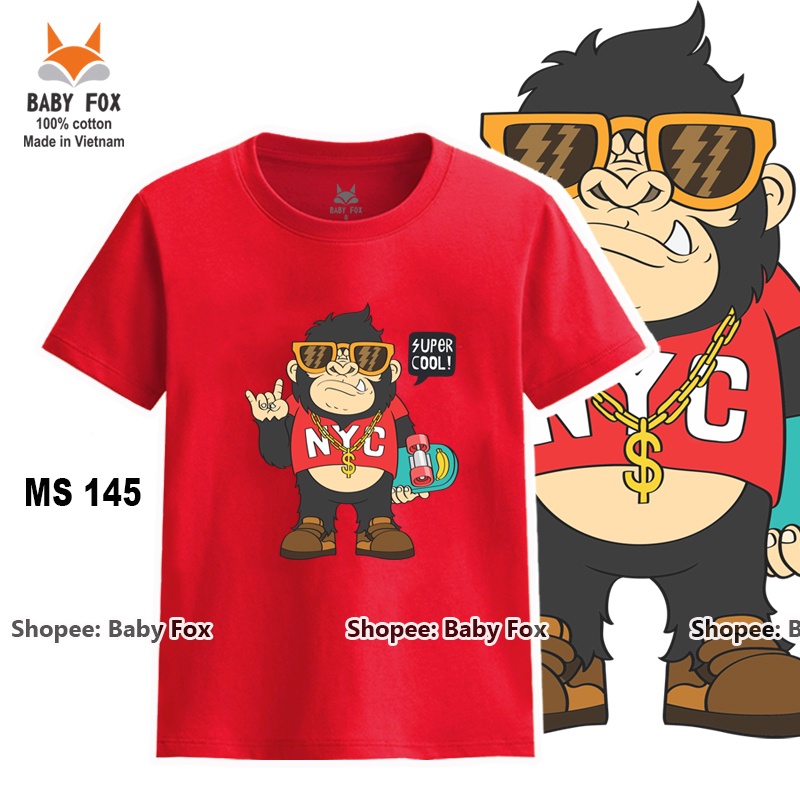 Áo thun bé trai 100% cotton loại tốt, áo phông thương hiệu BABY FOX size nhí, trung, đại e