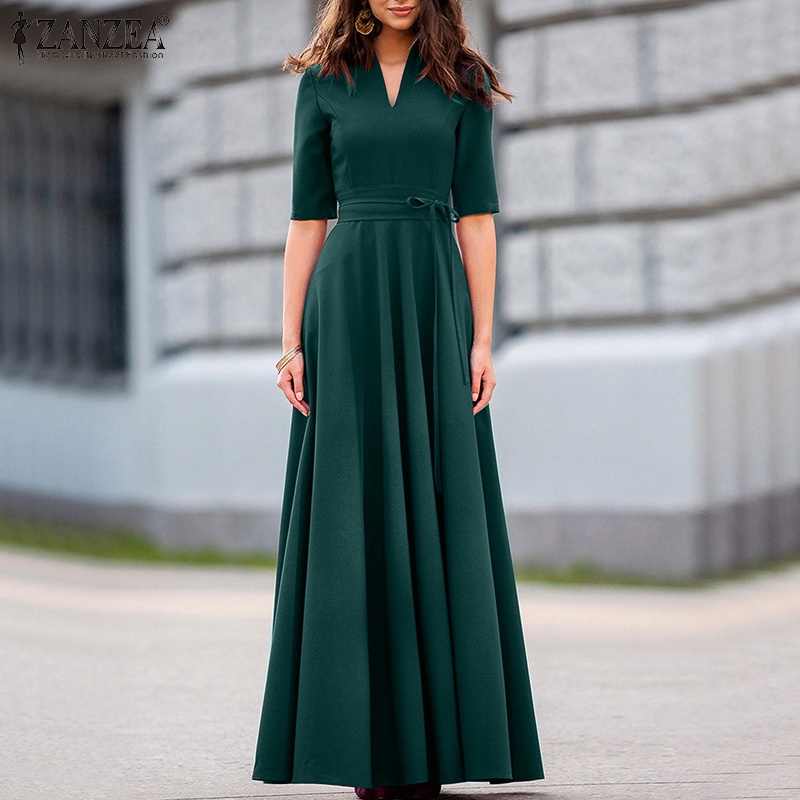 Đầm chữ A ZANZEA tay lửng cổ chữ v phong cách Châu Âu thời trang cho nữ