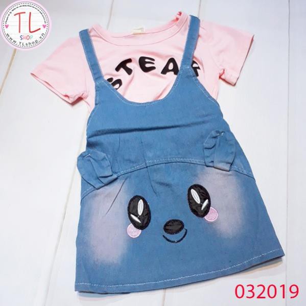 Váy yếm bé gái - Đầm yếm jean liền áo xinh xắn