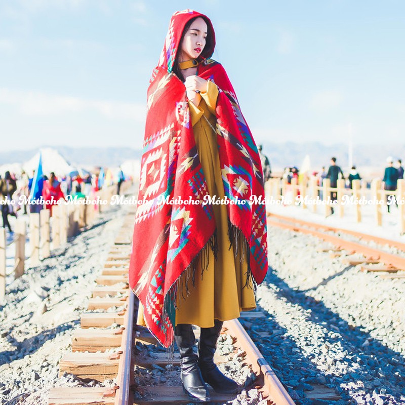 Khăn choàng kẻ có mũ, khuy cài đen | BigBuy360 - bigbuy360.vn