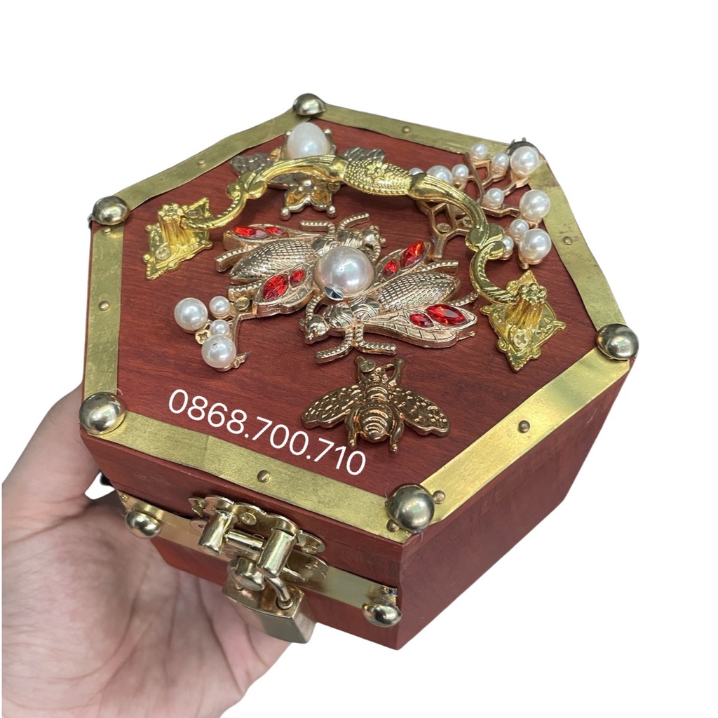 Hộp đựng trang sức, con dấu, hộp tiết kiệm bằng gỗ hương có khóa
