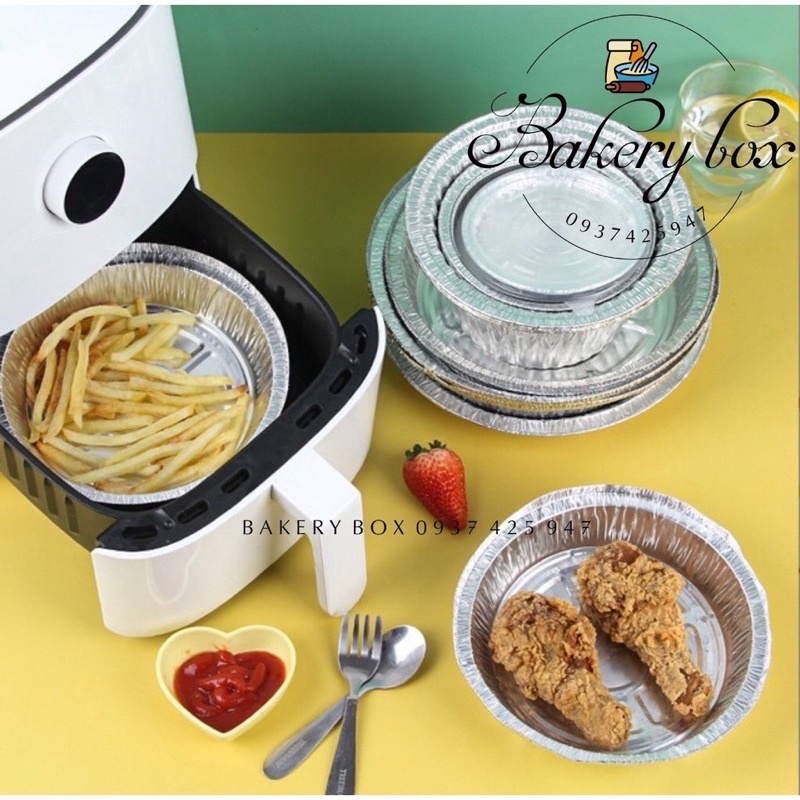 Khay nhôm lót nồi chiên không dầu làm bánh/làm món nướng chống dính hình tròn dùng một lần