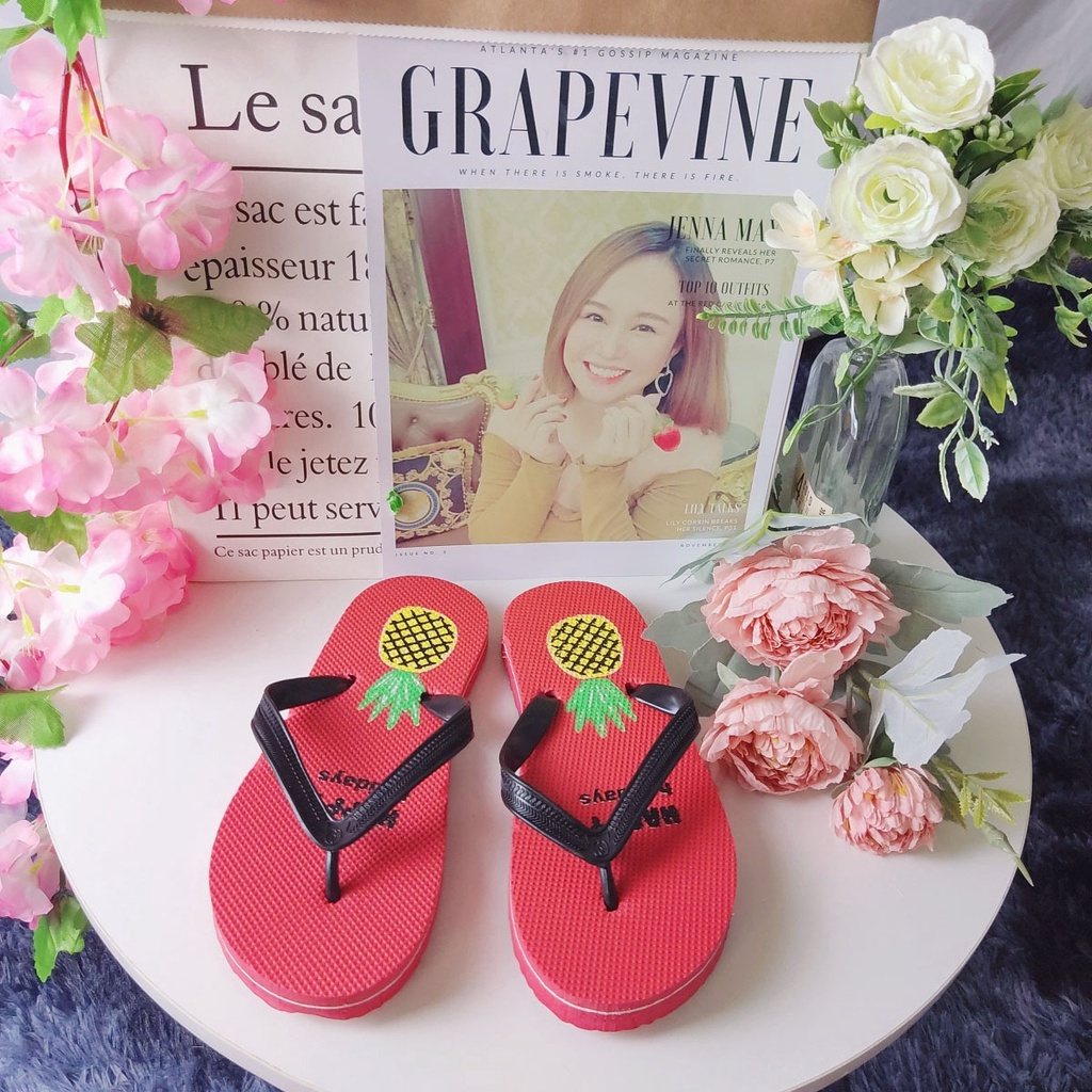 Dép xỏ ngón nữ thời trang in hình trái thơm , dép đi biển, đi trong nhà nhiều size, hàng có sẵn