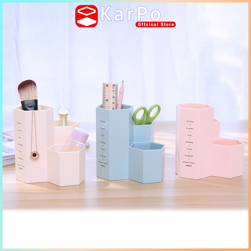Cốc đựng bút, đồ dùng cá nhân KarPo CB-101. 3 ngăn tiện dụng, nhựa PP dày dặn bền bỉ