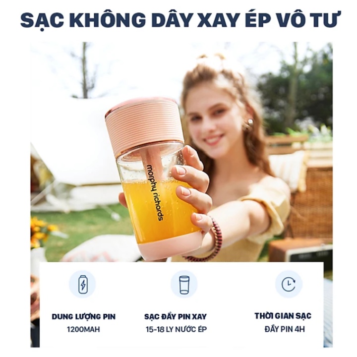 Máy xay sinh tố tạo ga cầm tay Morphy Richards MR9801 1200mAh 260ml - Hàng Nhập Khẩu