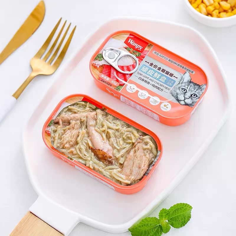HỘP THỨC ĂN THỊT CÁ TƯƠI VỖ BÉO CHO MÈO WANPY 85G