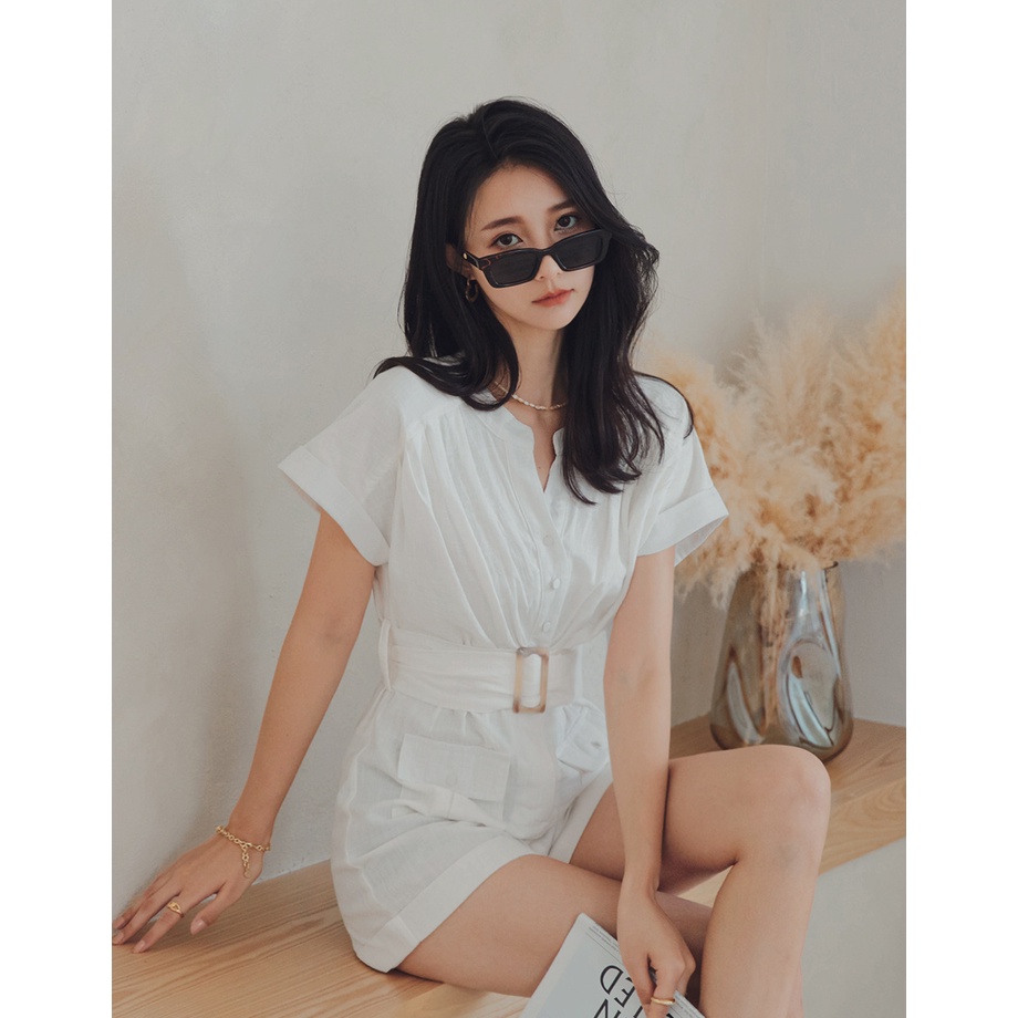 Jumpsuit cổ V xếp ly kèm belt nữ Air Space 2121828008