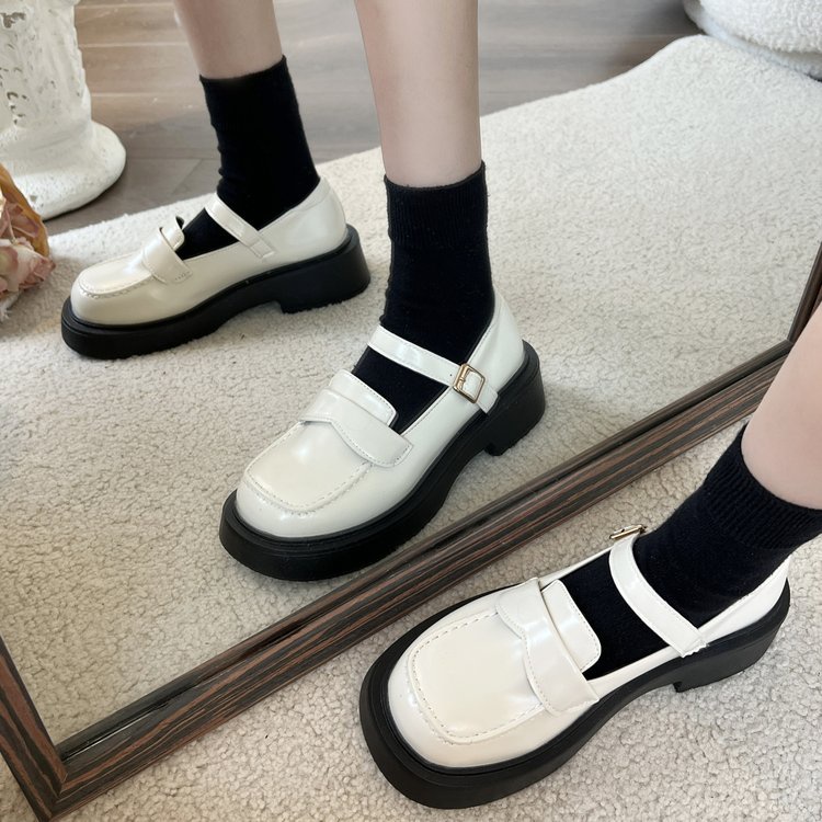 Giày Mary Jane Đế Bệt Dày Dặn Màu Trơn Cài Khóa Đơn Giản Trẻ Trung