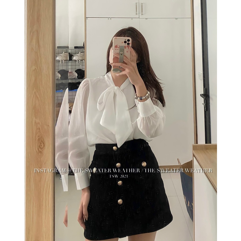 Áo sơ mi voan tơ có thắt nơ hàng loại 1 phong cách tiểu thư dành cho nữ