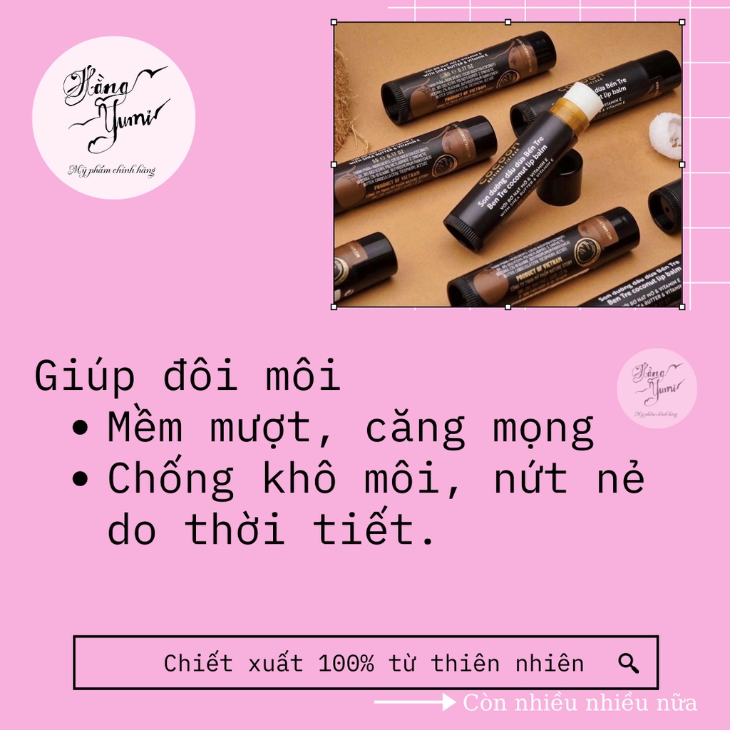 Son dưỡng môi Cocoon dầu dừa Bến Tre (5g) - Khóa ẩm, chống khô môi, nứt nẻ do thời tiết