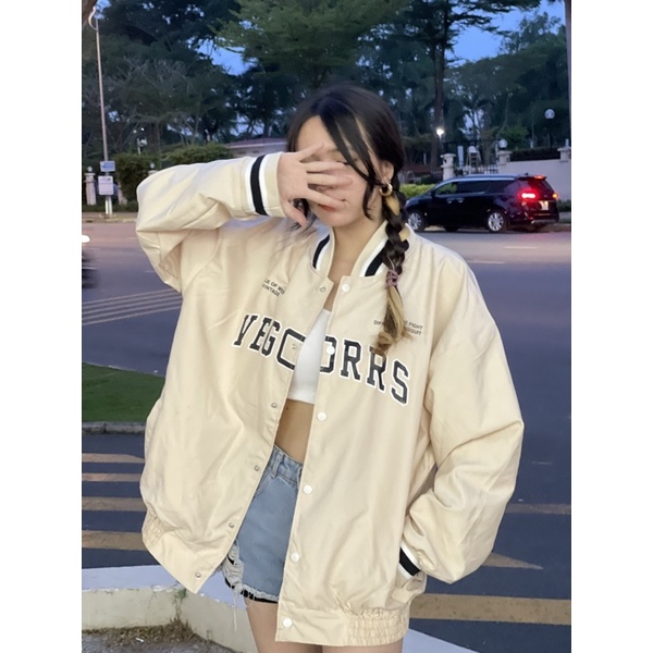 Áo Bomber Dù 2 Lớp VEGORRS Kem Unisex Nam Nữ (Ảnh Thật/Có Sẵn)