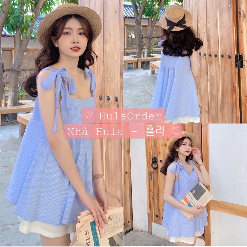 Set Áo Babydoll Buộc Vai Nơ & Quần Đùi Nữ - Hàng Sẵn - Freesize - HULA 훌라