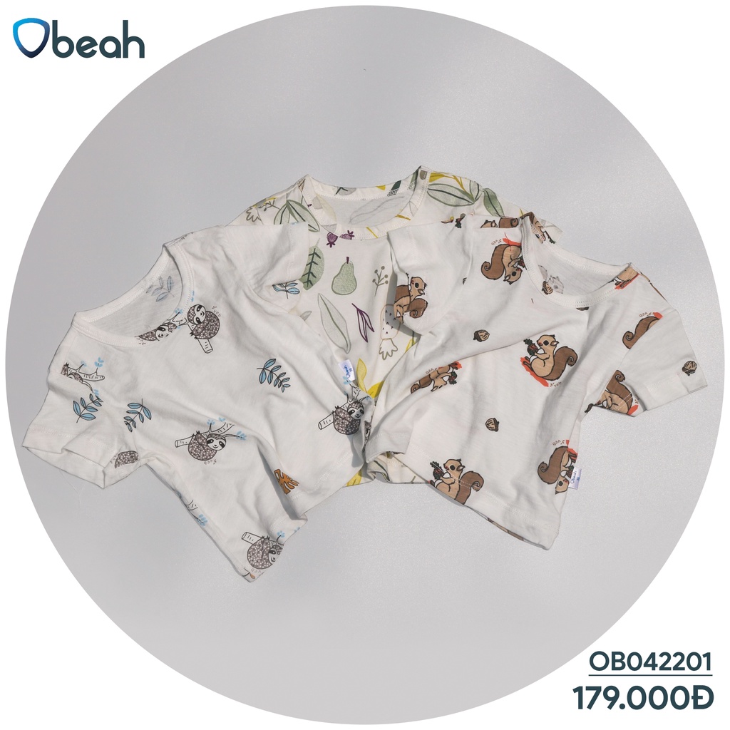 Set 3 áo phông Obeah chất liệu cotton organic Fullsize từ 59 đến 90 cho bé từ 0 đến 24 tháng tuổi