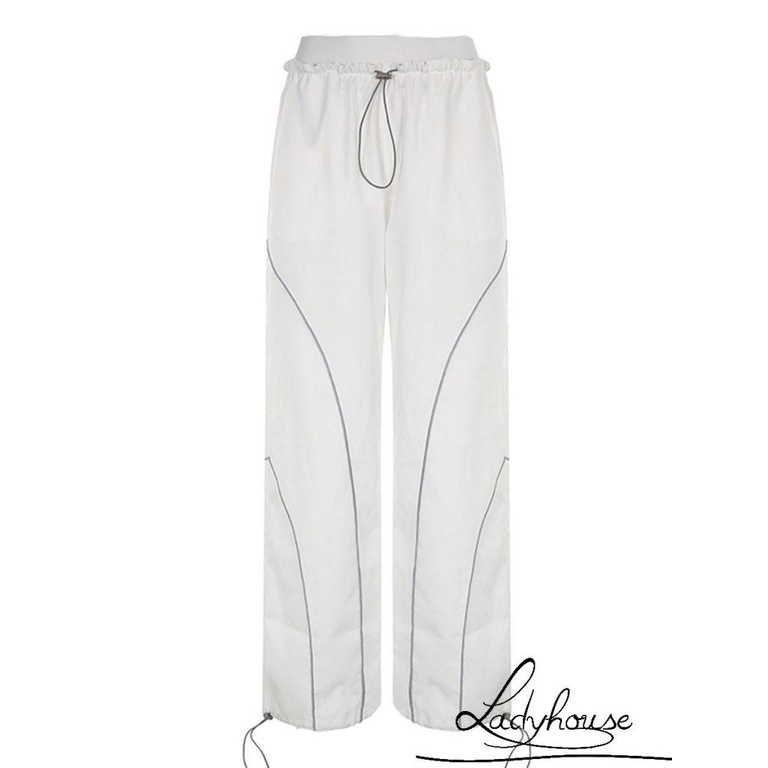 Quần Dài Ống Rộng Dáng Suông Lưng Cao Phối Dây Rút Thời Trang Mùa Hè Cho Nữ