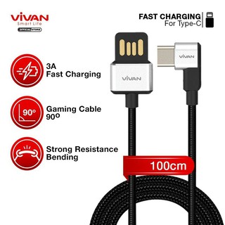 Cáp sạc type-c gaming vivan bọc dù 1m cổng kết nối chữ l 90 độ - bwc100