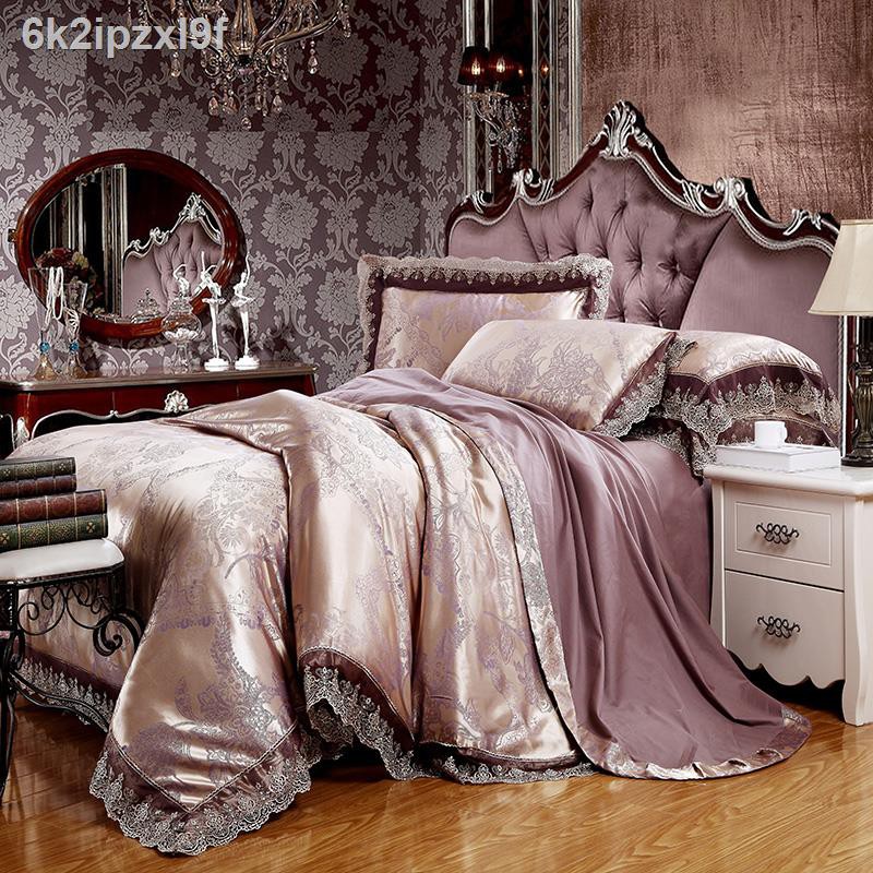 Bộ 4 tấm cotton jacquard khách sạn cao cấp phong cách Châu Âu, chăn ga gối giường 1,8m, đệm mừng đám cưới