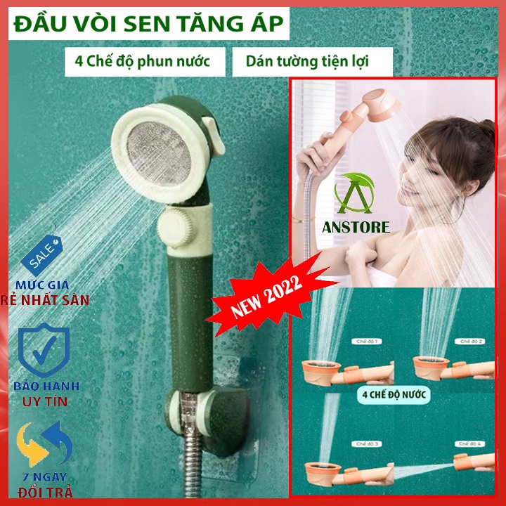 Đầu vòi sen tăng áp đa năng 4 chế độ nước, vòi hoa sen dán tường tiện lợi