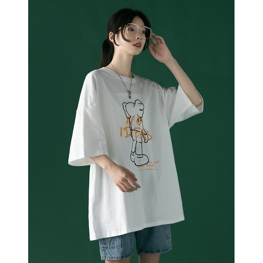 Áo thun phông nam nữ form rộng Familylove - Mẫu áo Unisex Gấu No Idea chất Cotton 100% cao cấp