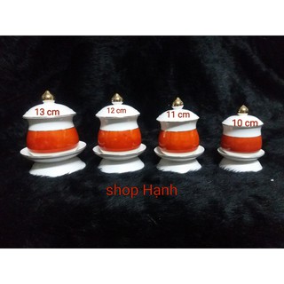 Chung nước thờ cúng đá đỏ có đĩa riêng