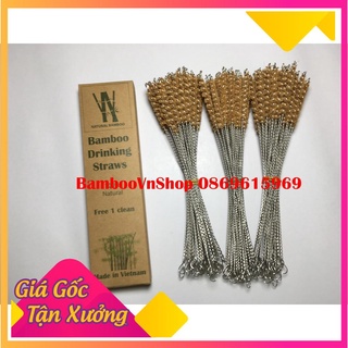 100 Que cọ ống hút tre- que cọ xơ dừa.