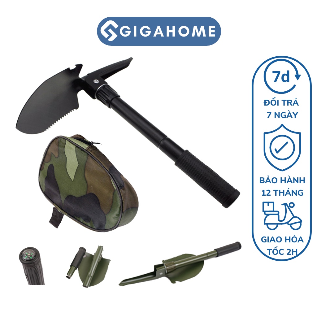 Bộ Cuốc, Xẻng Làm Vườn Kèm La Bàn Xếp Gọn GIGAHOME Đa Năng, Kèm Túi 8325
