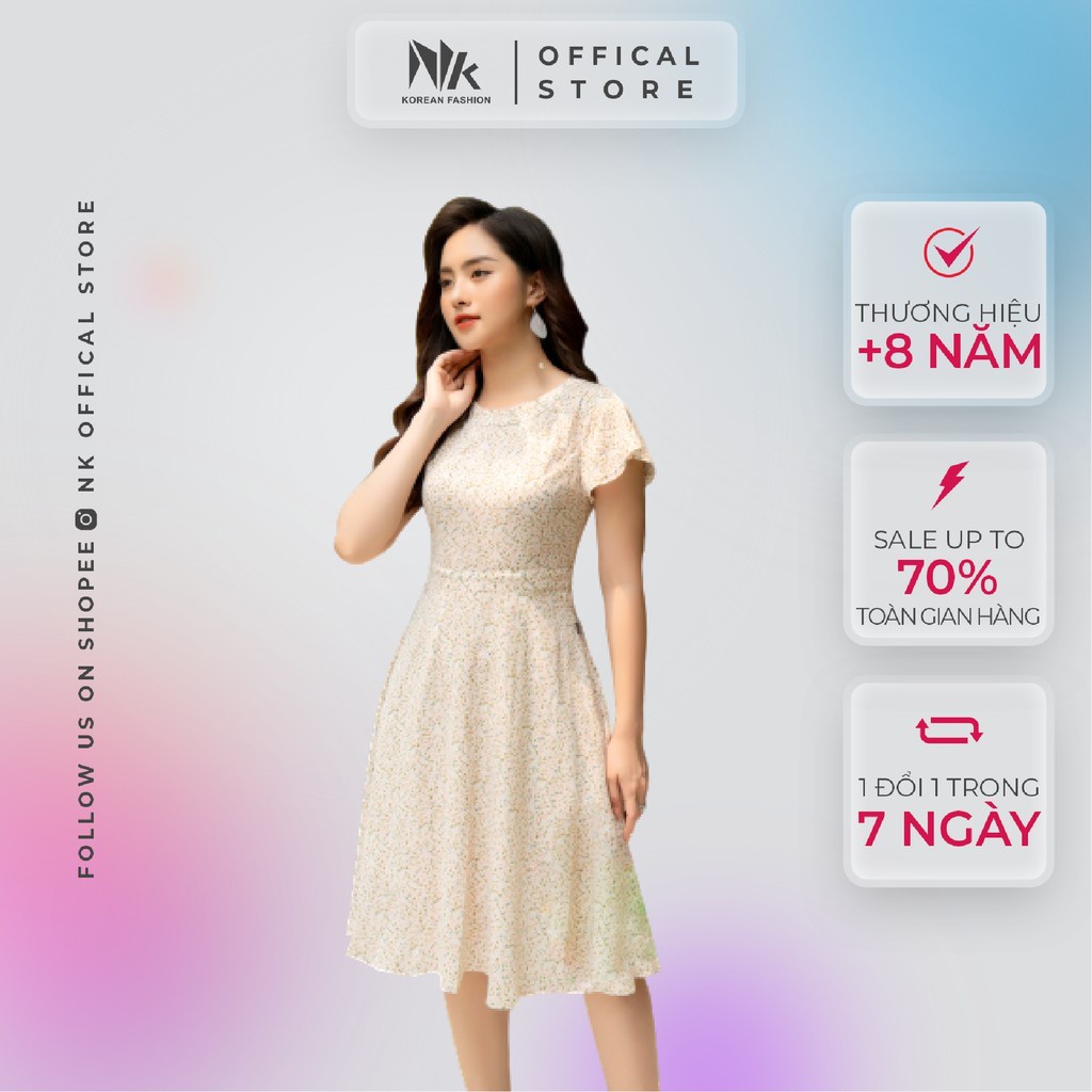 Váy Thiết Kế Công Sở NK FASHION Hoa Nhí Dáng Xoè Cánh Tiên, Chất Liệu Mềm Mại Hai Lớp, Phong Cách Hàn Quốc NKDV2102010