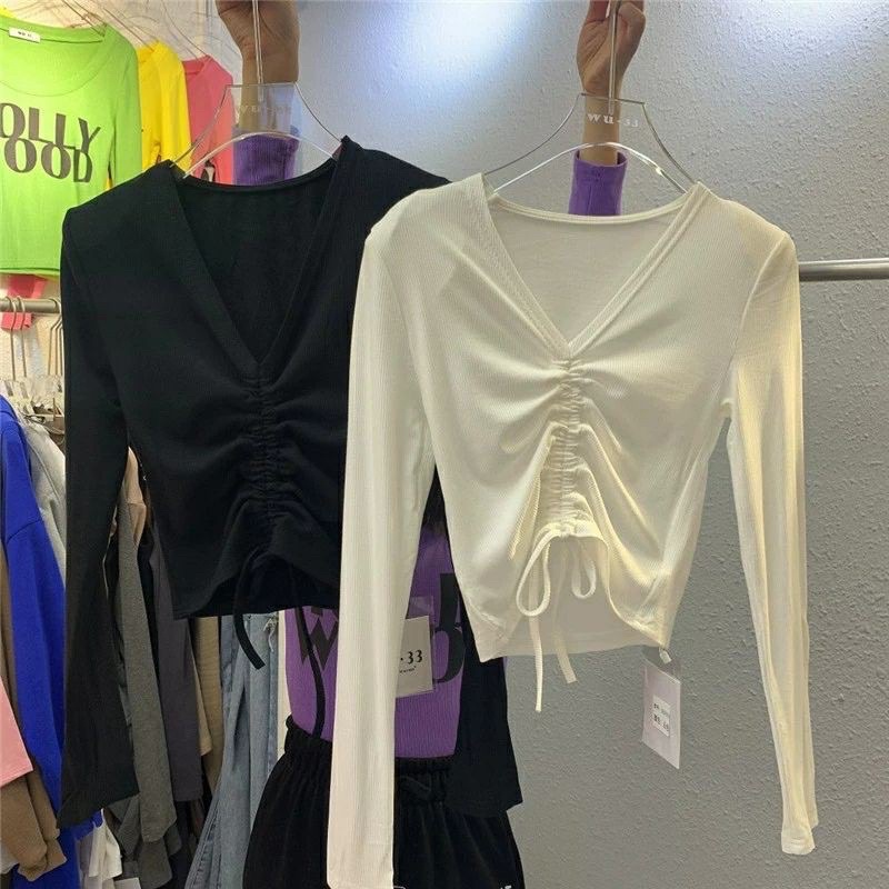 [Mã 151FASHIONSALE1 giảm 10K đơn 50K] [Rẻ Vô Địch] Áo croptop rút dây ngực tay dài sexy