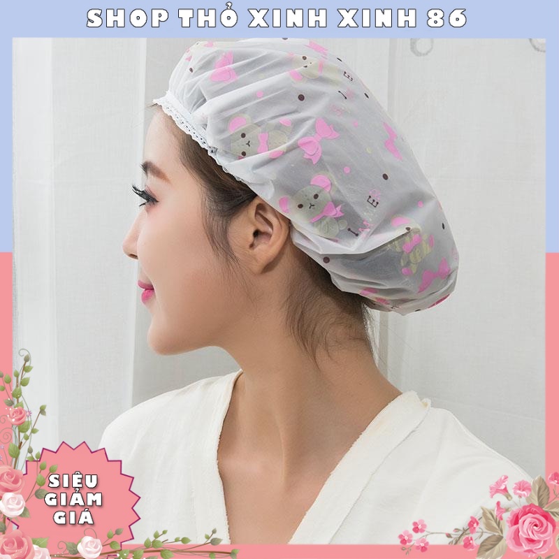 Mũ Tắm Trùm Đầu Họa Tiết Dễ Thương Xinh Xắn Chất Liệu PVC Mềm Êm Khi Đội