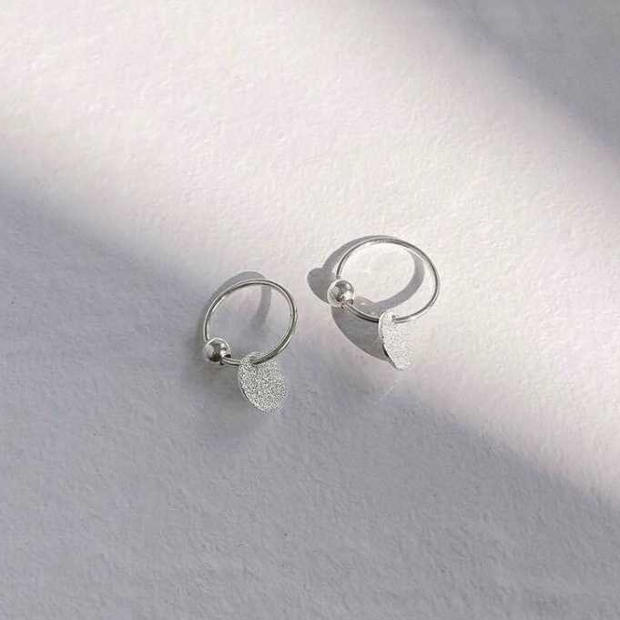 Khuyên tai bạc khuyên tròn bi tua tròn cách điệu xinh xắn