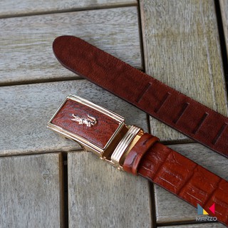 Dây thắt lưng nam da bò thật 100% dập vân da cá sấu khóa tự động- dây nịt nam manzo 303