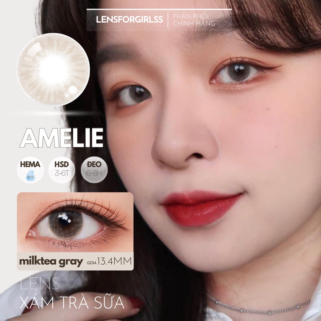 Kính áp tròng xám trà sữa Amelie Gray chính hãng Olola Made in Korea | Hạn sử dụng 3-6 tháng | Lens cận