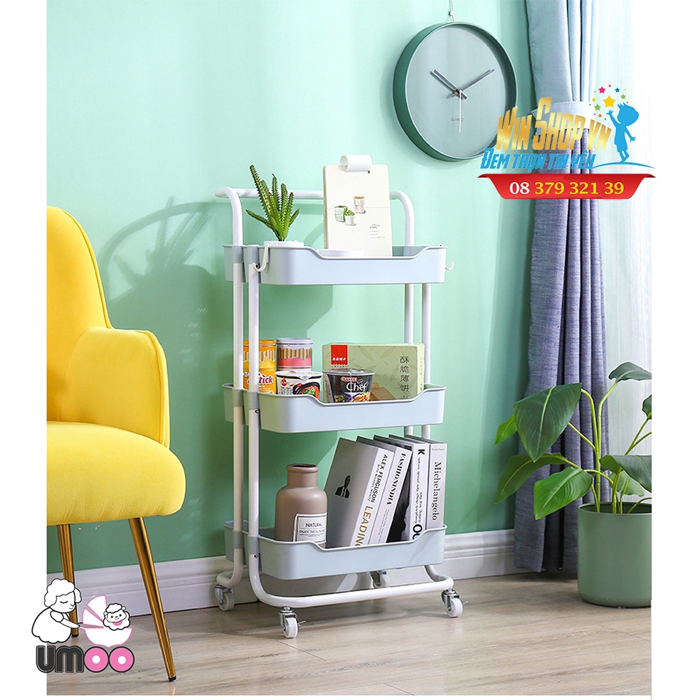 Kệ 3 tầng cao cấp Umoo có tay cầm và bánh xe